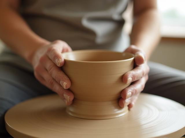 ろくろを回して器を作る陶芸家