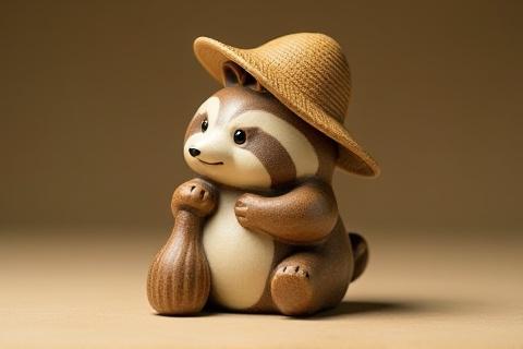 可愛らしい信楽焼のタヌキの置物